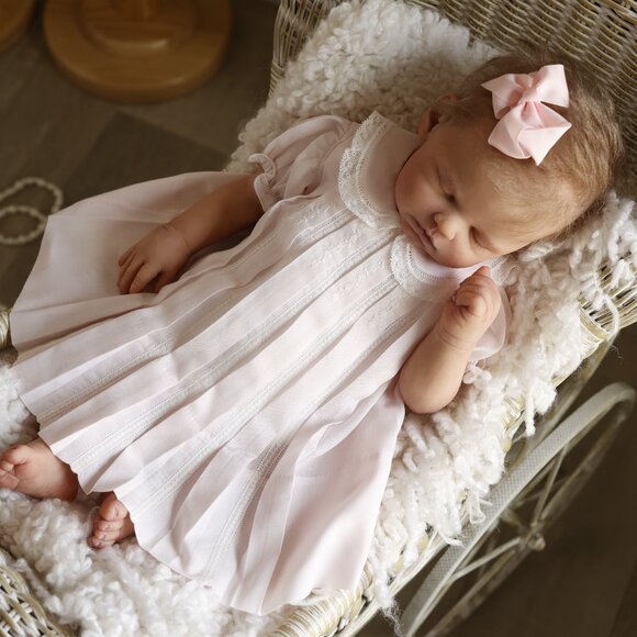 Pink Lace Inlay Pleated Dress Heirloom Newborn Feltman Brothers Newborn - Picture 8 of 8